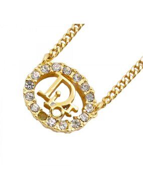 Dior Necklace Logo Gold Plated Rhinestone